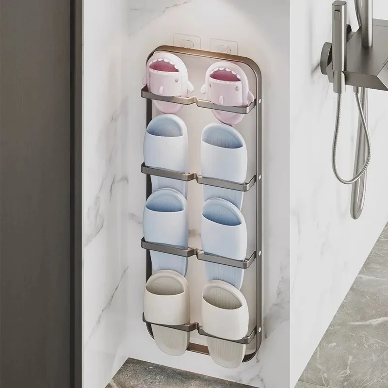 

Bathroom Durable Without Punching Holes Slippers Hangers Rack Waterproof Toilet Cabinet Shoes Storage Tools Drainage Metal Shelf