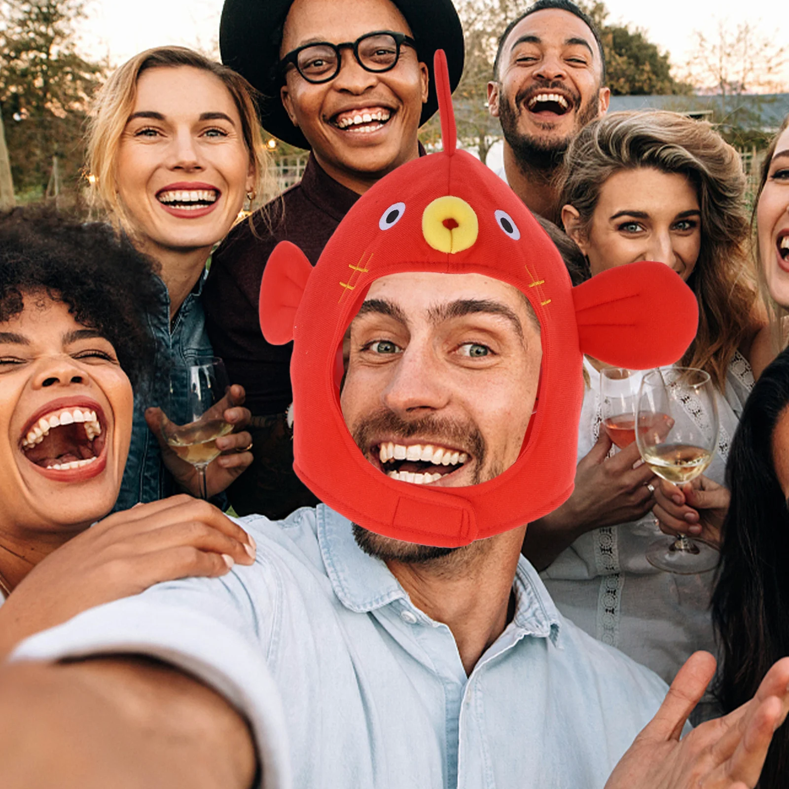 조정 가능한 퍼퍼 물고기 모자 레드 만화 모자 할로윈 파티 코스프레 재미있는 사진 소품 어린이 성인 착용 가능한 액세서리