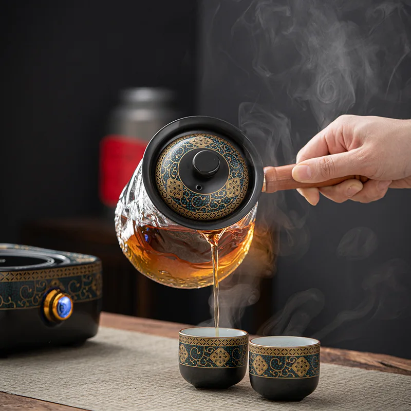 Glass-brewed teapot Chinese ancient rhyme home-brewed tea maker with ceramic filter heat-resistant glass tea maker