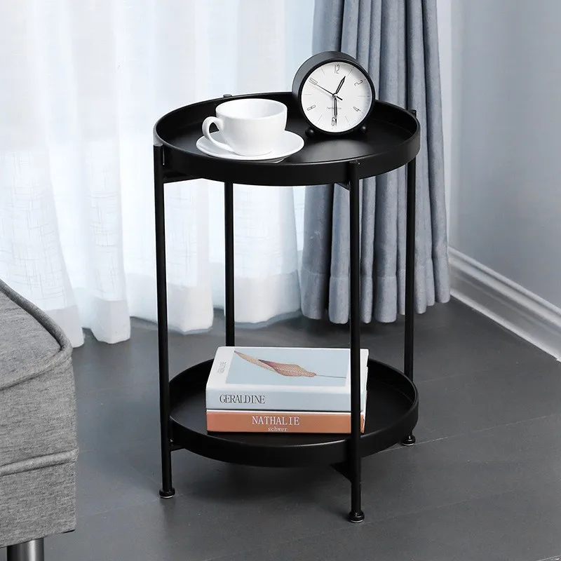 Wrought iron balcony small apartment bedside round table tea table one piece delivery Nordic sofa side table simple small