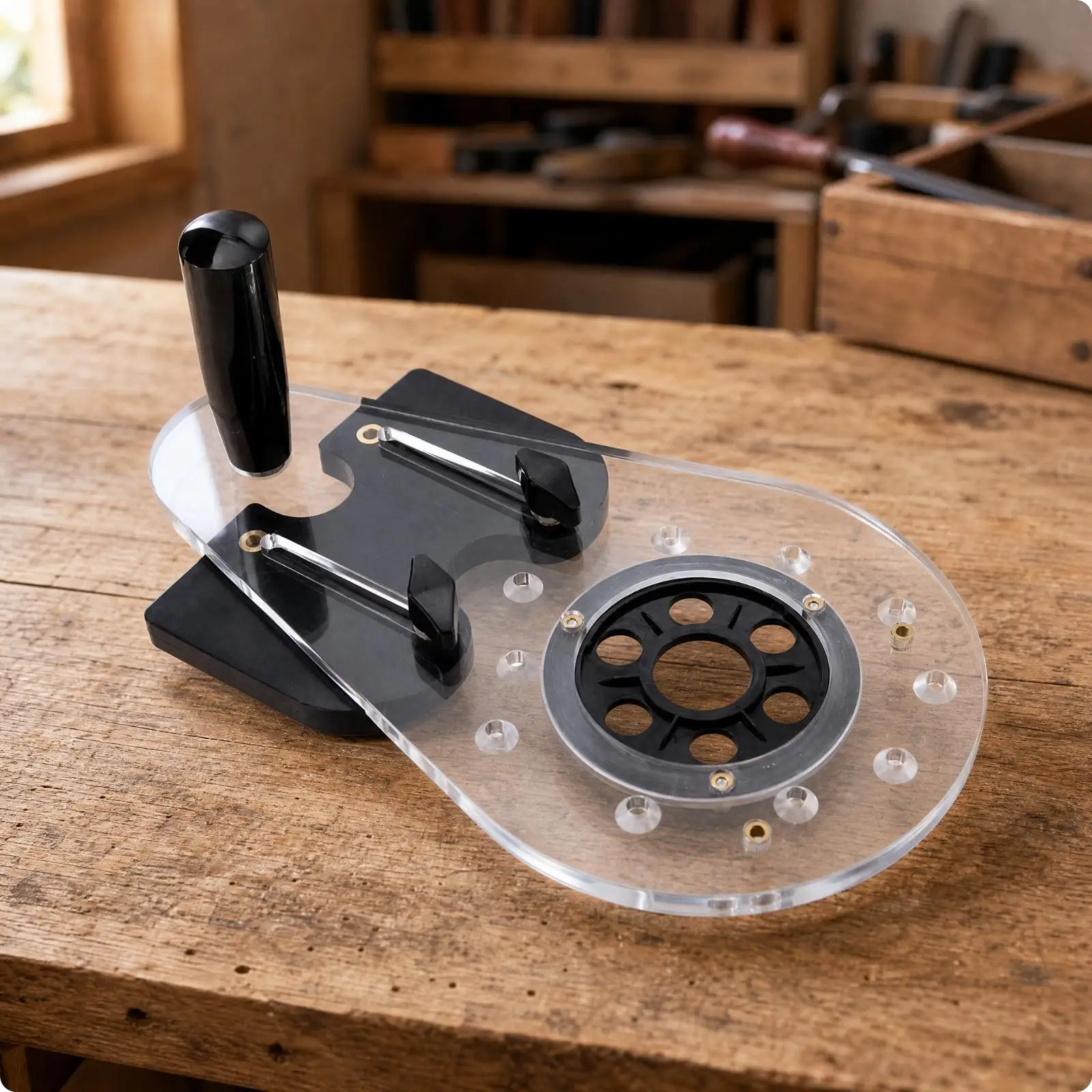 Transparent Router Base Guide with Vertical Handle for Wood Crafting Stable Platform for Groove Routing and Engraving