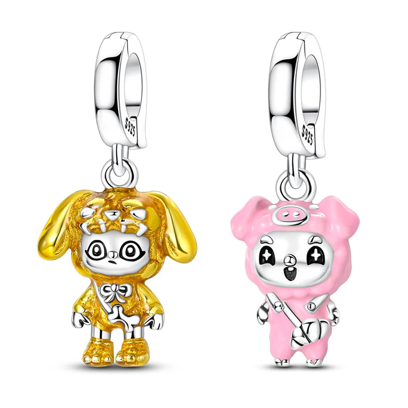 

Hot Sales 925 Sterling Silver Puppy Piggy Doll Beads Fit Original Bracelet DIY For Women Birthday Cute Popular Pet Jewelry Gifts