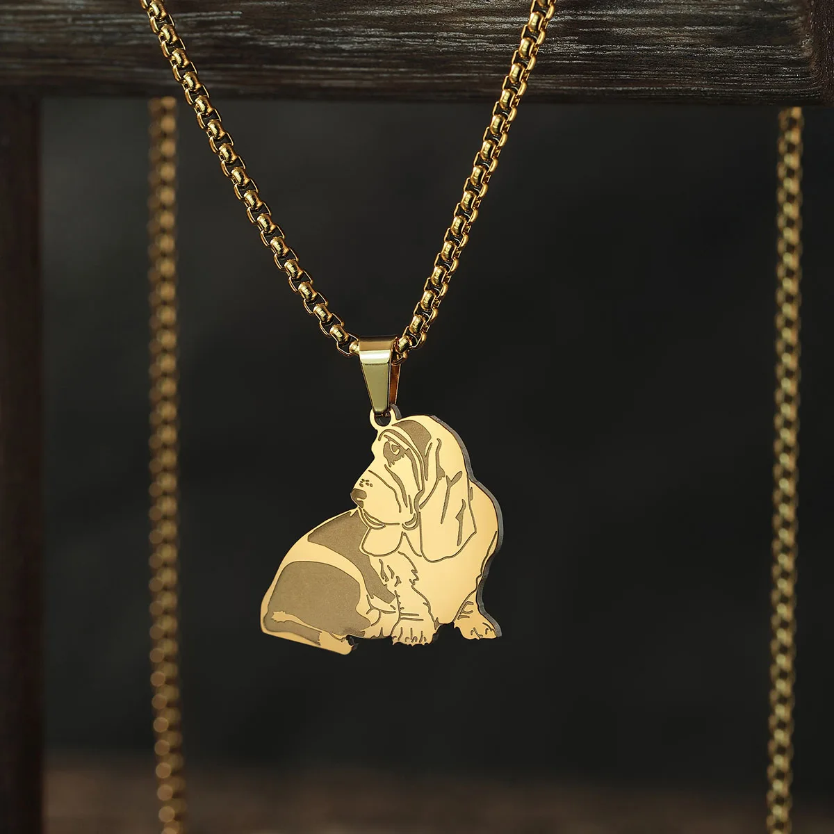 Kinitial-collar con colgante de Animal de perro Basset Hound de acero inoxidable, joyería de tendencia para hombres y mujeres, collar de cadena larga para regalos de cumpleaños