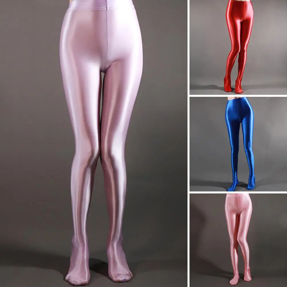 Legging Glossy pinggang tinggi wanita, Legging penampilan panggung kebugaran dengan kaus kaki latihan kebugaran