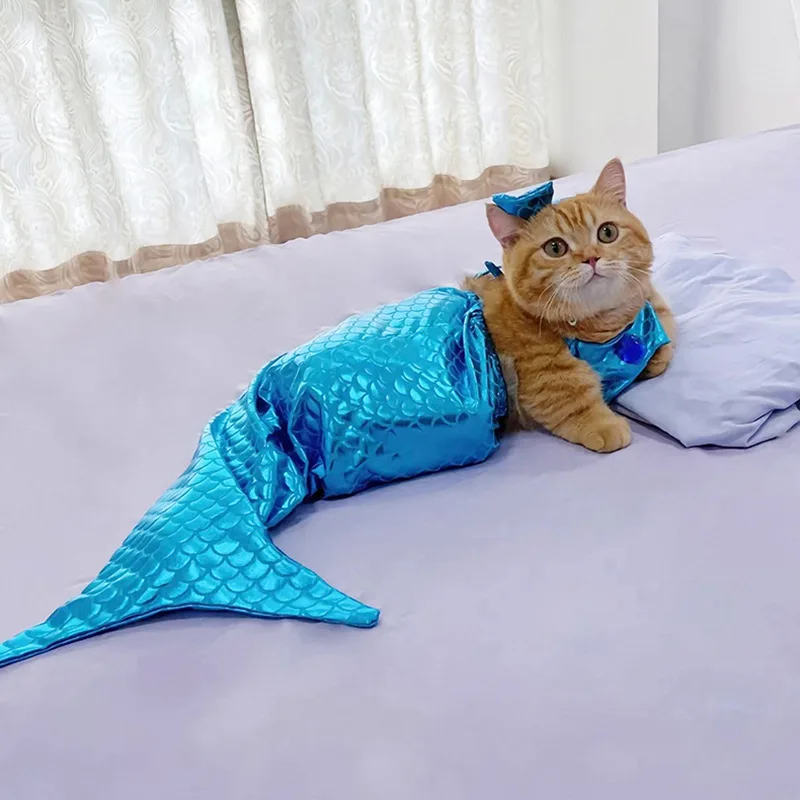 Cat Mermaid Crossdressing Funny Swimsuit Fish Tail Shape Cute Bikini Dog Summer Pet Clothes Pet Halloween Costume Cat Clothes