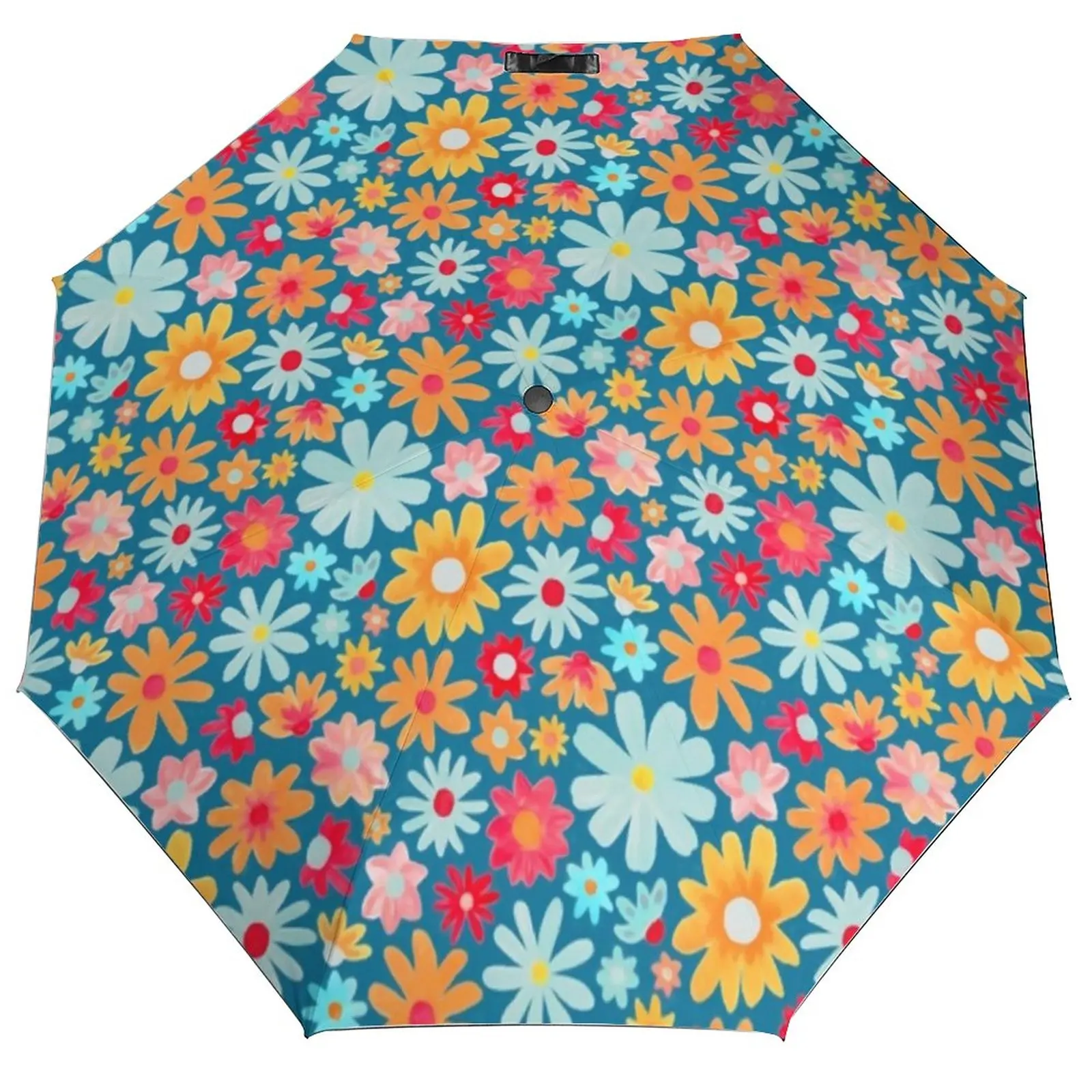 Hippy Flower Print Umbrella Daisy Meadow Automatic Waterproof Umbrella Beautiful Design Trekking Portable Umbrella