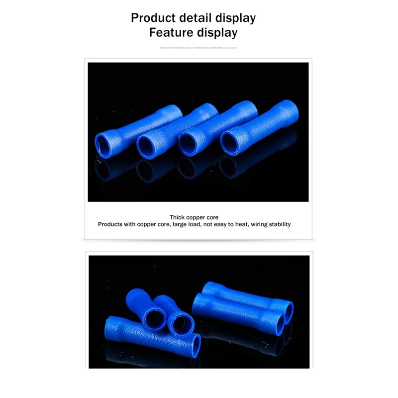 LUDA 1000PCS Cold Press Terminal Long Blue Fully Insulated Intermediate Connector BV2 Intermediate Connection Terminal