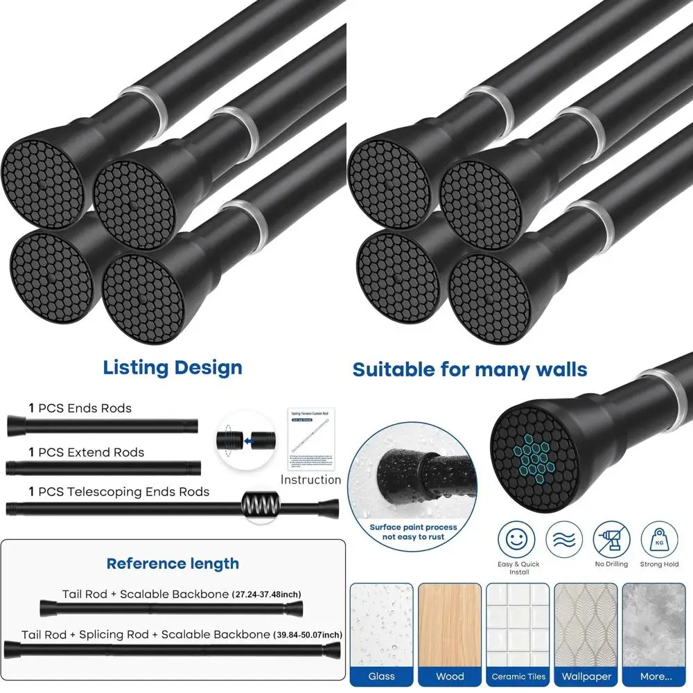 

Expandable Spring Tension Curtain Rod, 28-48, 4-Pack, No-Drill Adjustable for Bathroom & Doorway