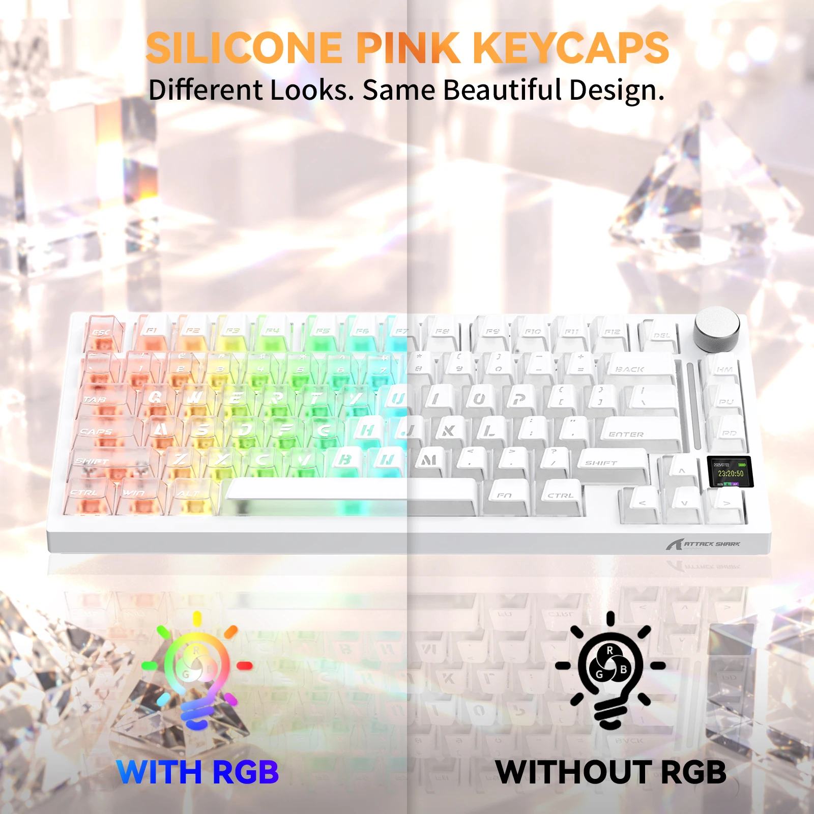 ATTACK SHARK SK07 131Keys Full Keycaps Set,Transparent,White,Cherry Profile Double Shot,Side Printed Letter