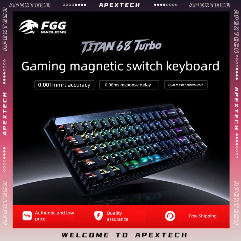 FGG Madlions TITAN68 Turbo Gaming Keyboard 68Key Hot-Swap RGB Mechanical Low Profile Tri-Mode Wireless Wired Compact Anti-Ghost