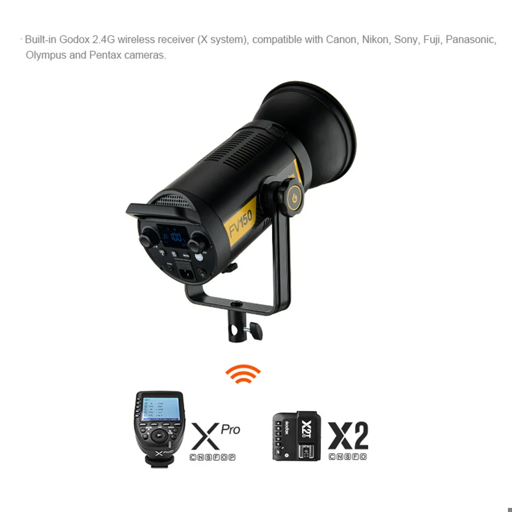 Godox FV150 150W FV200 200W High Speed Sync Flash LED Light + Built-in 2.4G Wireless Receiver + Remote Control