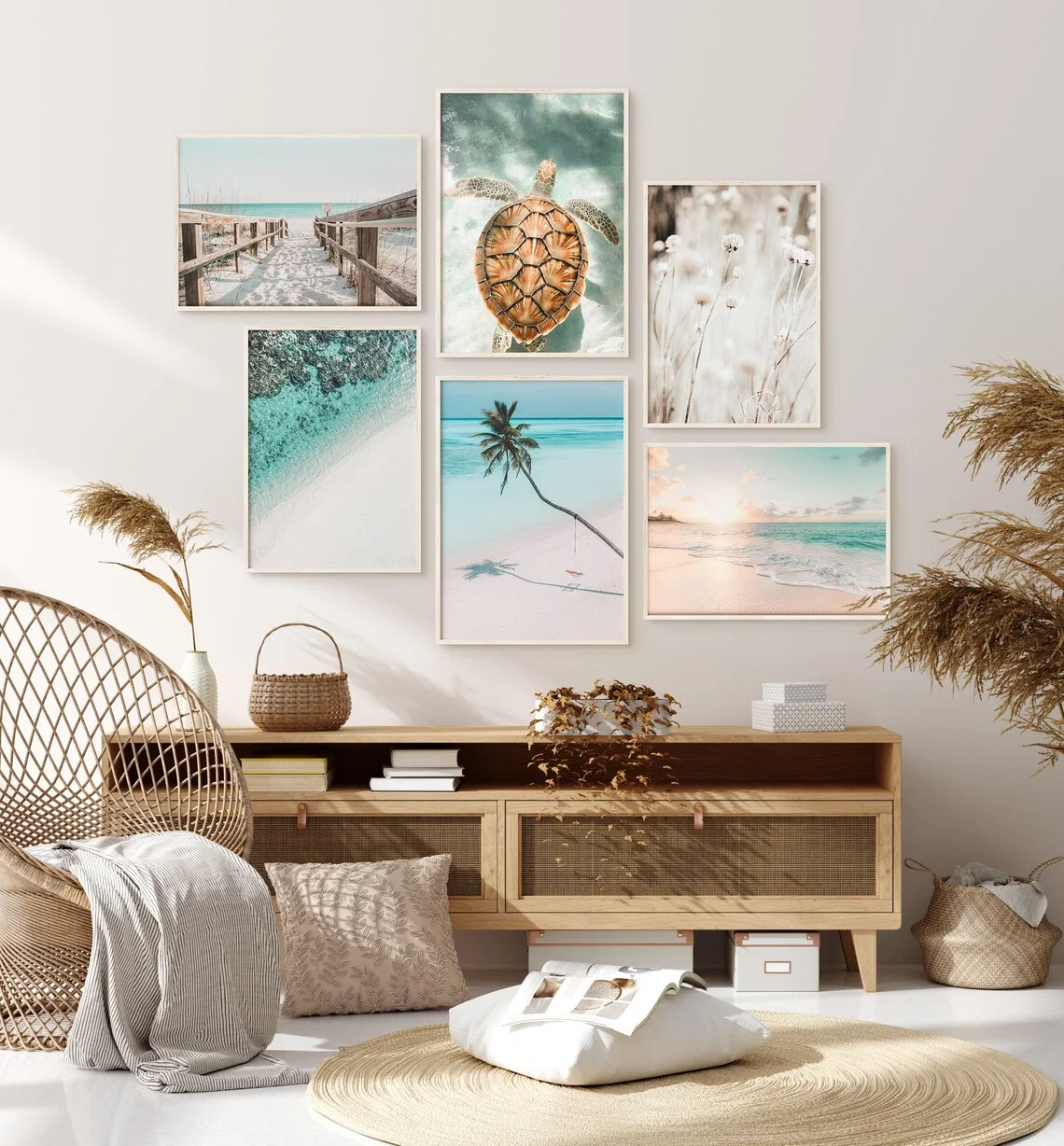 Printable Coastal 6 Pieces Wall Art, Aerial Beach Print, Tropical Beach Gallery Wall Set of 6 Photography, Sea Turtle Print, Pal