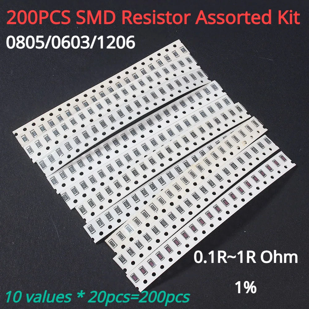 1 Pack 0603 0805 1206 SMD Resistor Assorted Kit Accuracy 1% 10 Values 0.1R~1R Ohm Precision Resistors DIY Electronic Kit