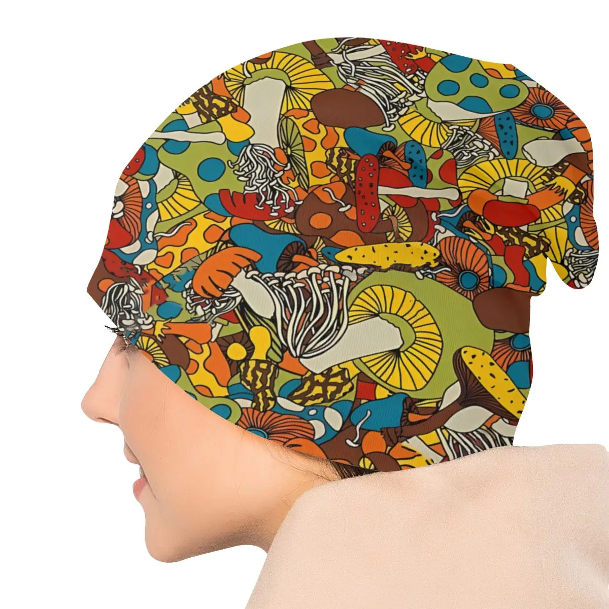 Mushrooms 70s Psychedelic Men Women Beanies Windproof Ski Cap Double Layer Fabric Bonnet Hat