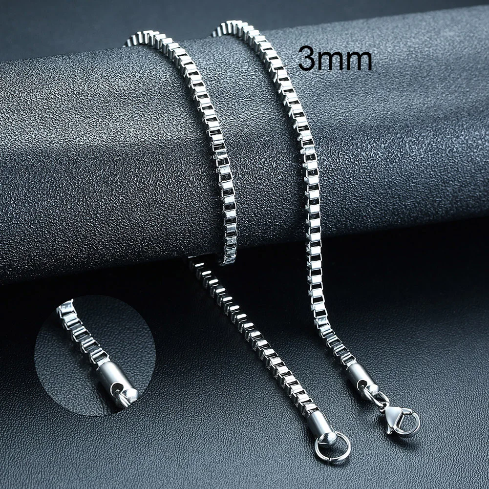 Klassische 1/2/3mm Breite Runde Box Kette Edelstahl Halsketten für Männer Lichtecht Platz Rolo Link Ketten Halsband Punk Schmuck – Detail 8