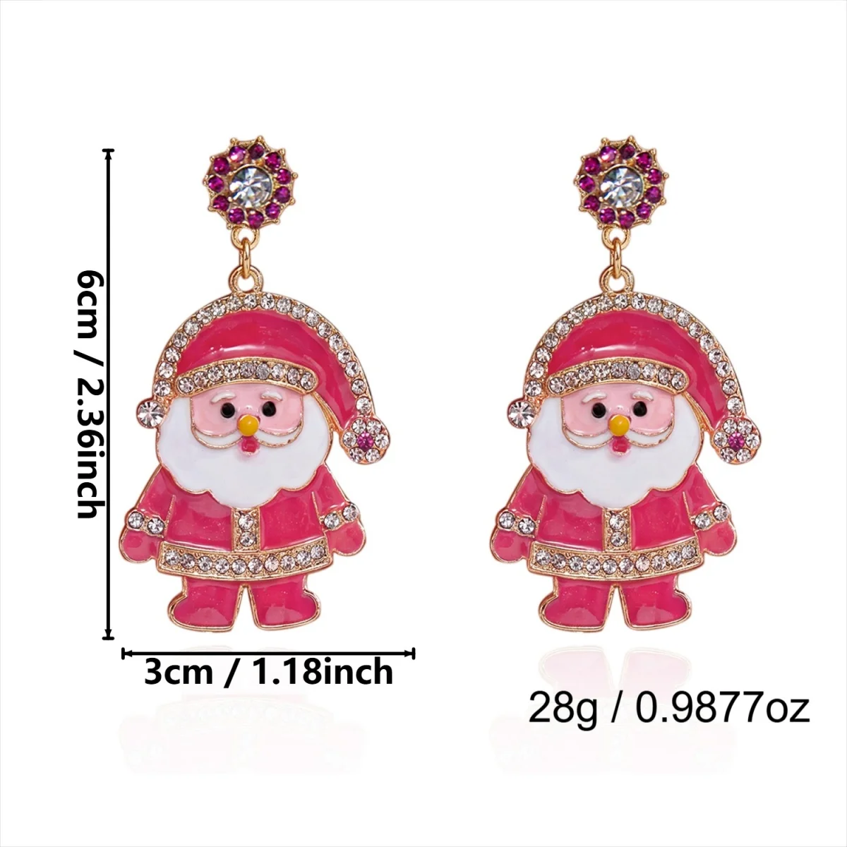 Strass-Ohrringe mit rosa Emaille-Weihnachtsmann-Anhänger für Damen, Weihnachtsschneemann, Lebkuchenmann, Krücke, Schneeflocken-Ohrringe, Schmuck – Detail 33