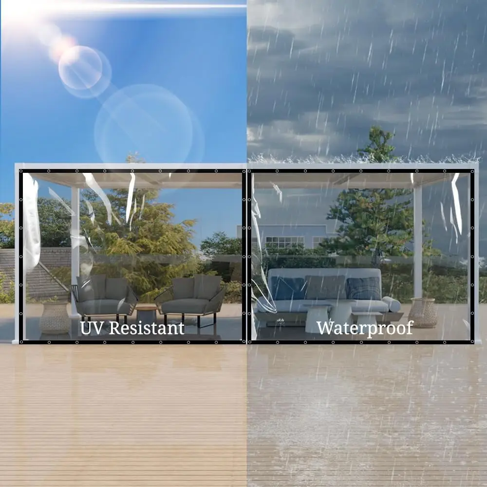 قماش القنب الشفاف عالي التحمل مقاوم للماء، قماش القنب الشفاف 20 مل مع الحلقات، قماش القنب الخارجي لأغطية الفناء، شاشات الشرفة، Gre #3