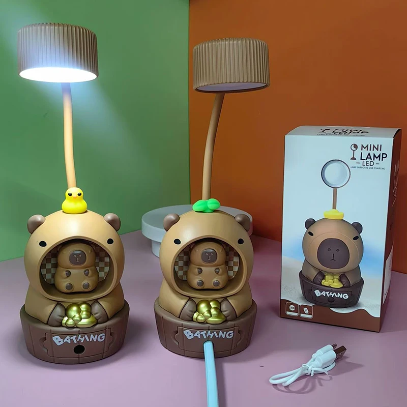 Cartoon Capybara Led Table Desk Lamps Eye Protection Usb Rechargeble Learning Lights with pencil sharpener Children's Gift