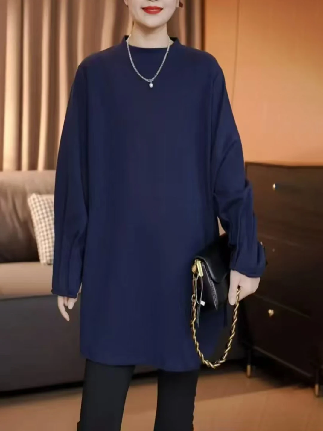 سترة نسائية عالية الرقبة بأكمام مطوية، تصميم نحيف يغطي الجسم، طول متوسط، أنيقة ومتعددة الاستخدامات، إصدار جديد للخريف