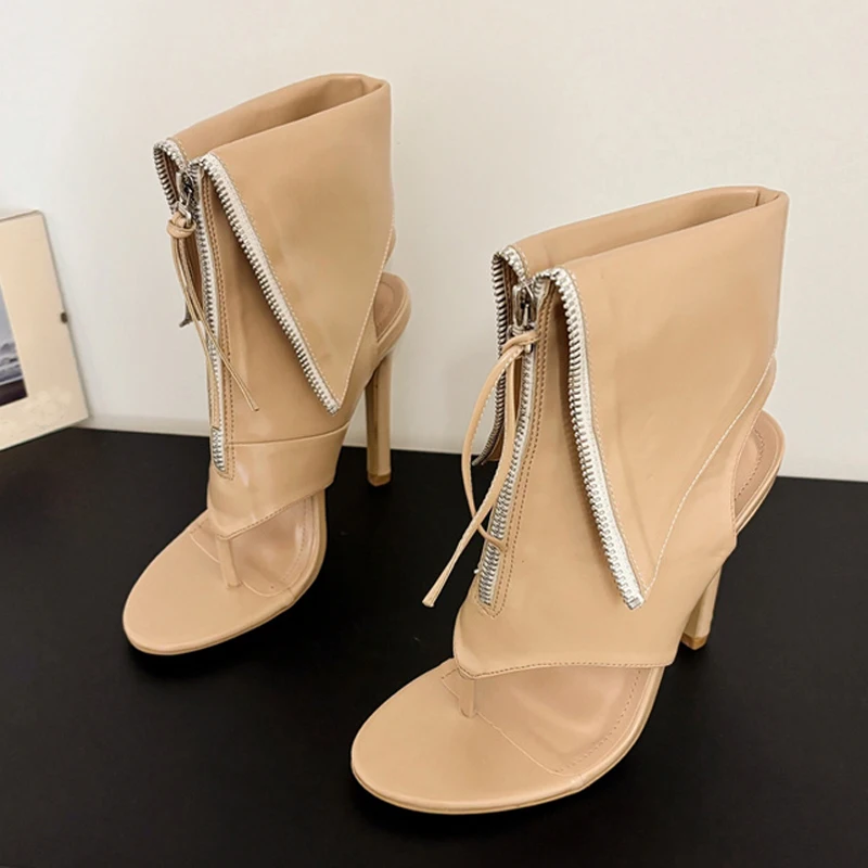 Liyke New Style Clip-On Open Toe Ankle Boots Women Sandals Fashion Tassel Zip Designer High Heels Booties Female Party Prom Shoe
