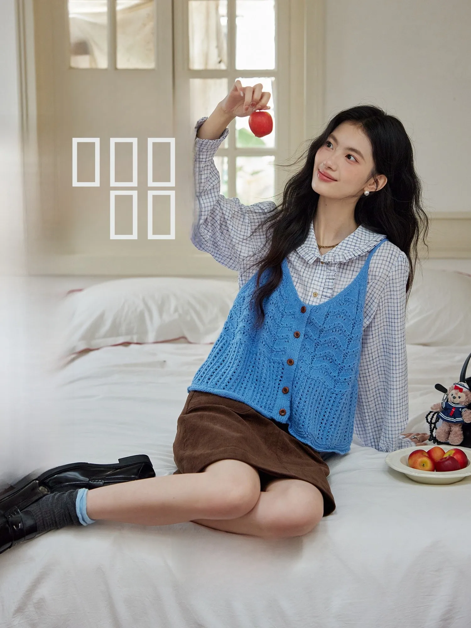 

ORWhite Женский вязаный жилет с вырезами цвета синий Кляйн, винтажный, с V-образным вырезом, базовый, осенний, модный, для женщин