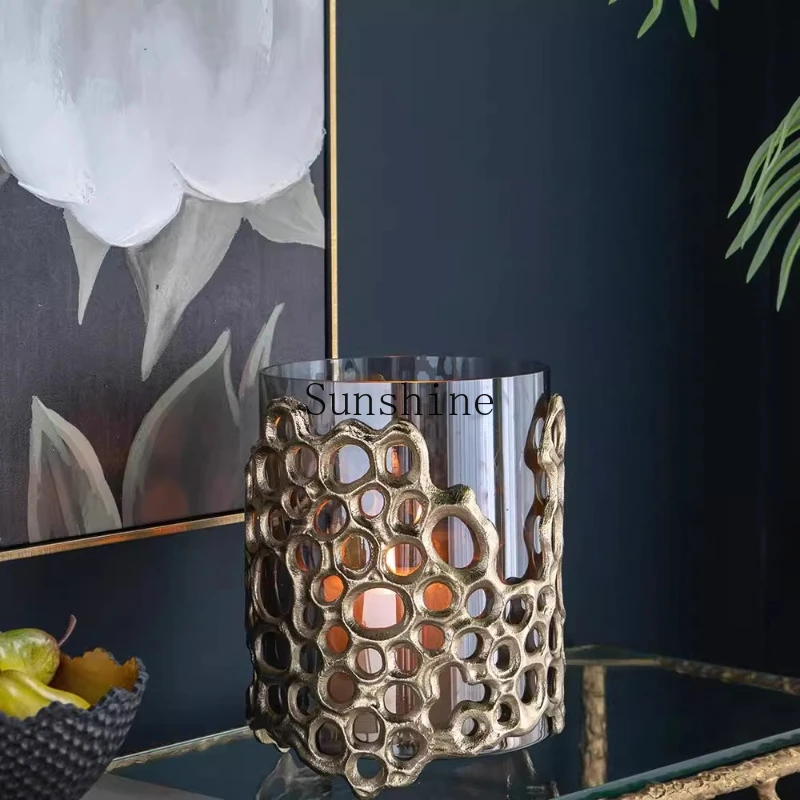 Light luxury handmade aluminum turtle back plant candlestick ornament living room home