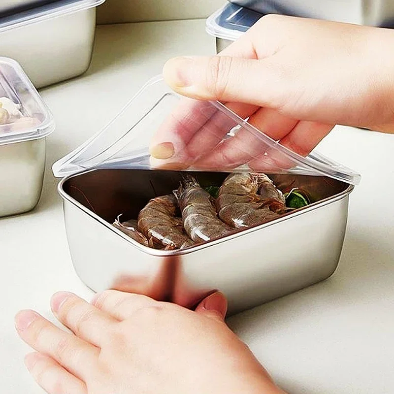 304 Stainless Steel Fresh Keeping Box Airtight Food Storage Container with Lid Lunch Bento Food Box Outdoor Picnic Camping Tools