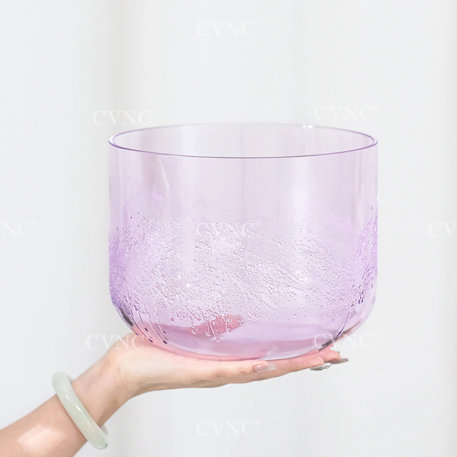 CVNC 7 Inch Amethyst with Design Clear Alchemy Quartz Crystal Singing Bowl for Meditation and Sound Healing with Free Mallet