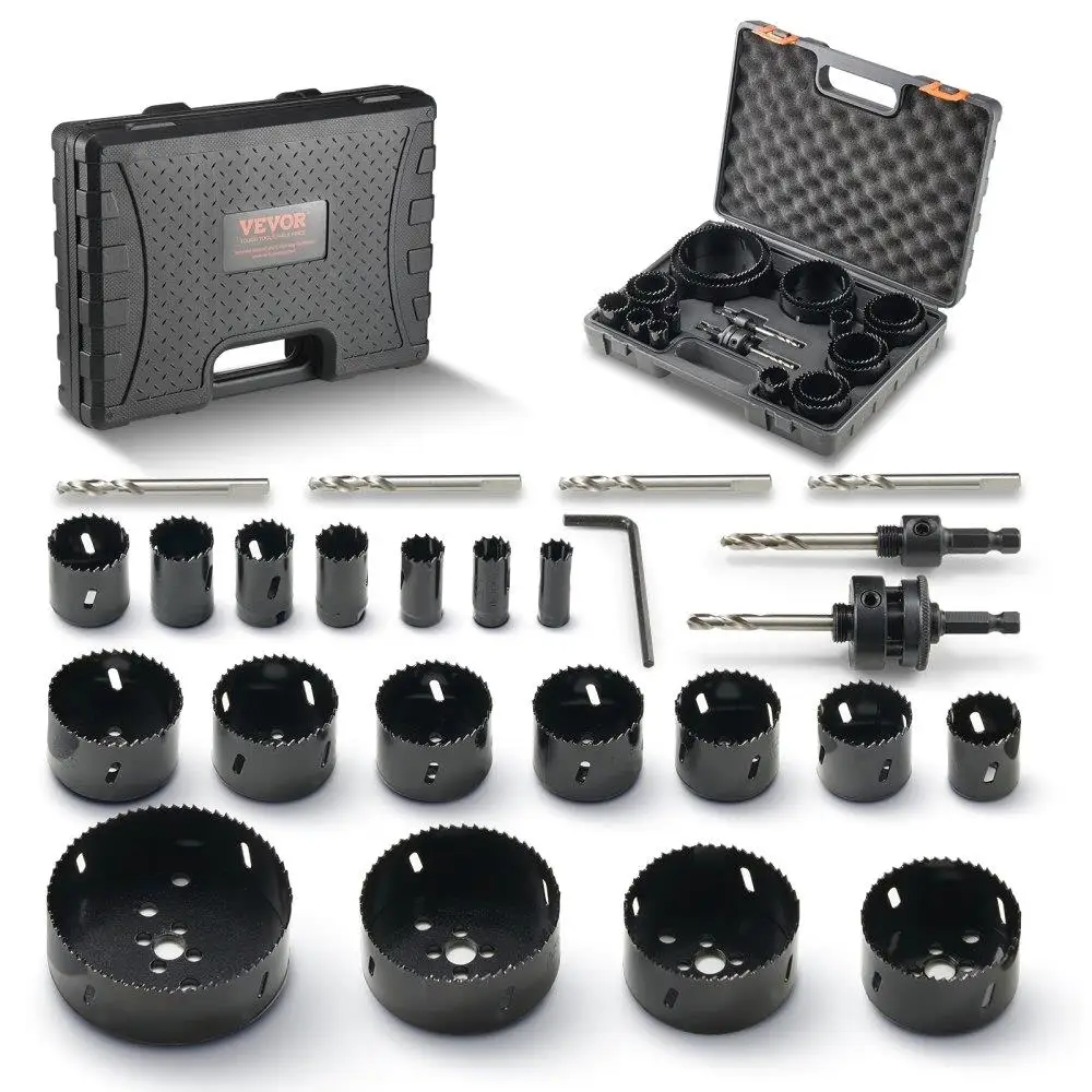 

Hole Saw Kit 18PCS Saw Blades 6 Drill Bits Hex Wrench Carrying Case Bi Metal M42 3/4 to 4-1/2 for wood Plastic Iron