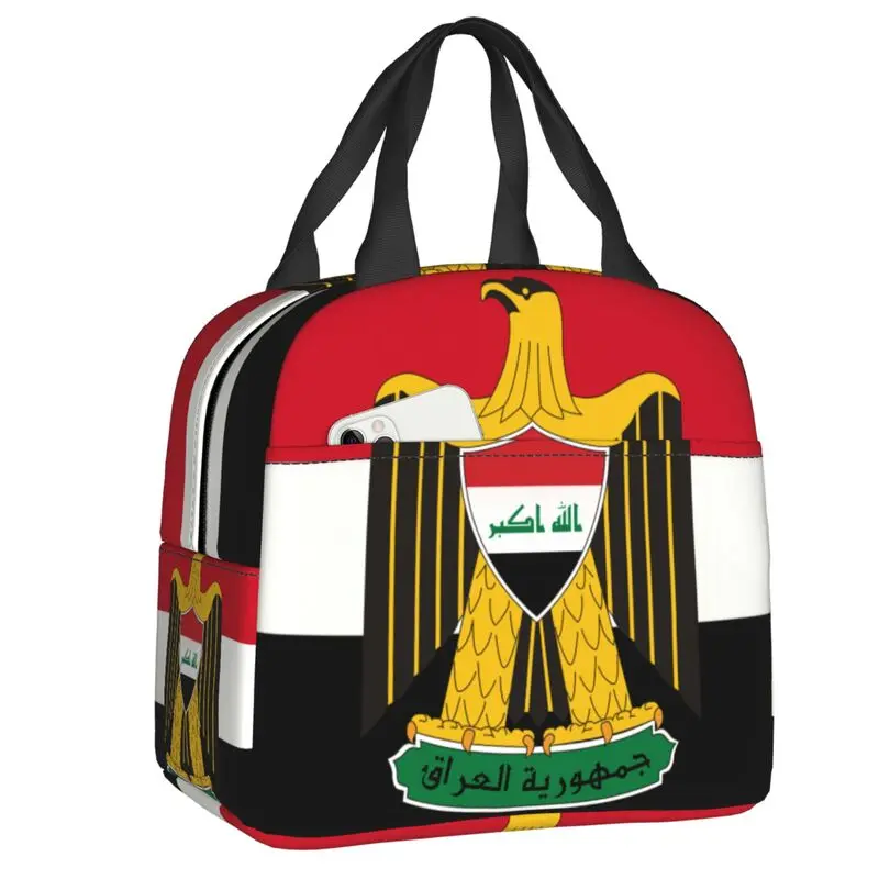 Emblem Of Iraq Insulated Lunch Bags for Women Iraqi Flag Eagle Resuable Thermal Cooler Bento Box Work School Travel