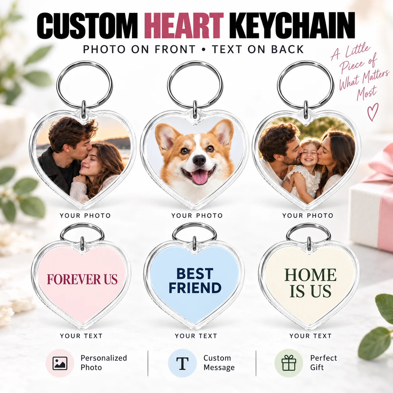 Custom Heart-Shaped Keychains with Personalized Designs Perfect as Gifts for Anniversaries Family Friends Couples Pets