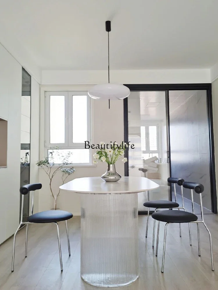 FGCream wind suspended acrylic rock slab dining table wabi sandy wind household small apartment rectangular