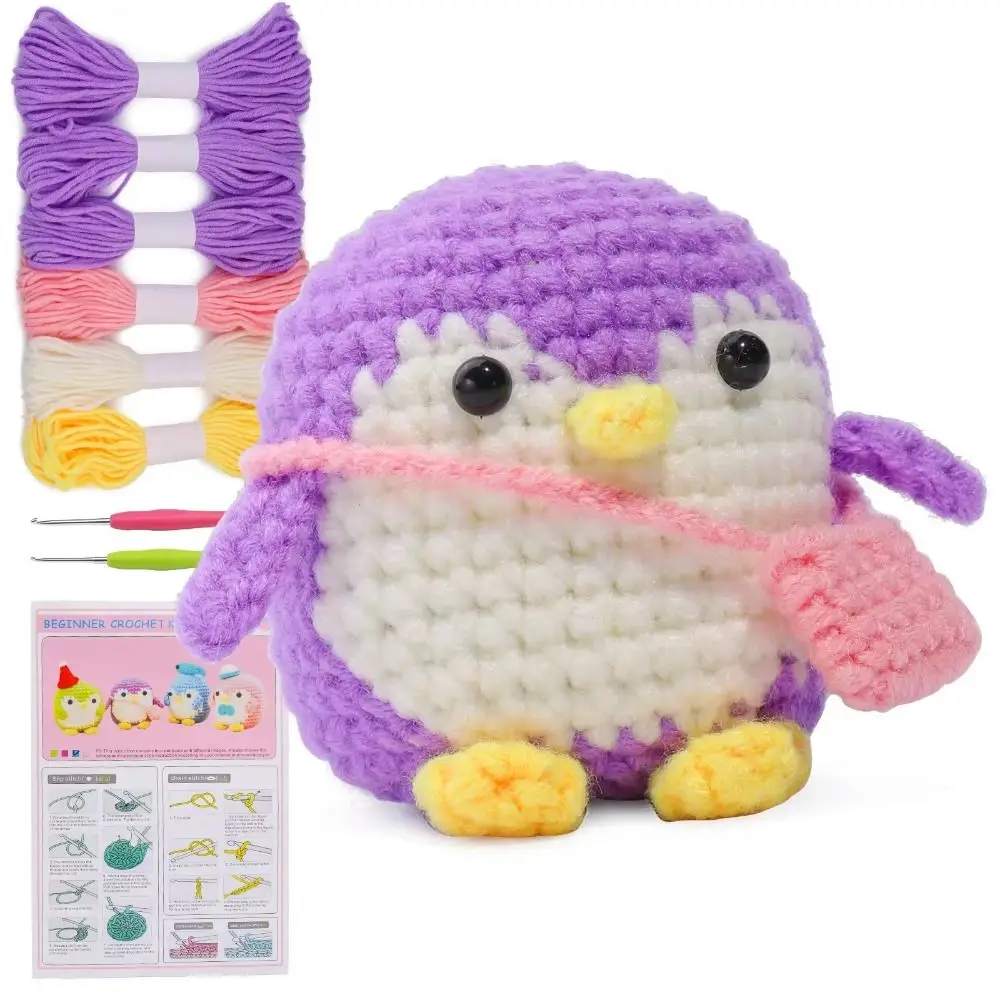 Kits de ganchillo para principiantes de pingüino, Kit de tejer DIY fácil de seguir, paso a paso, con tutoriales de vídeo Zero To Hero