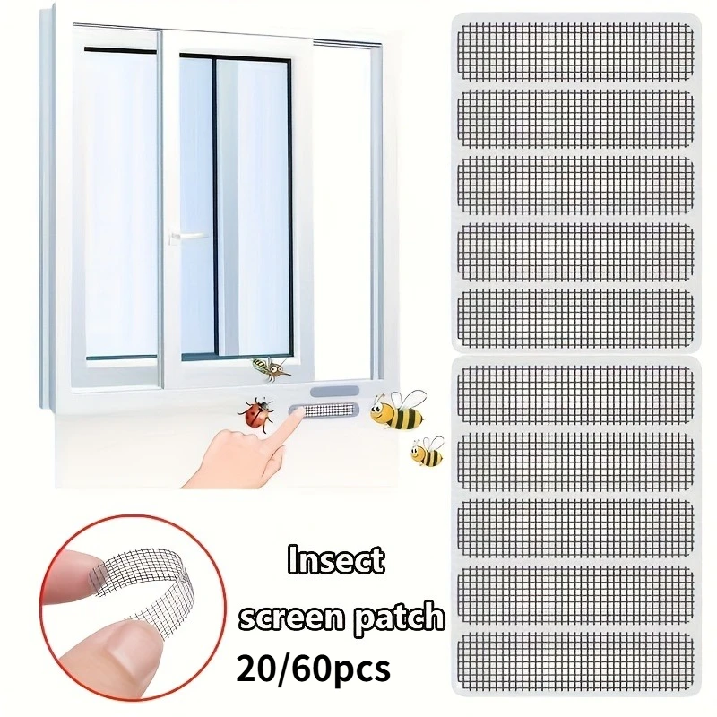 20/60pcs Drainage Mosquito-Proof Sticker Mesh,Window Mosquito Net, Mesh Repair Patches and Window Drainage Accessories