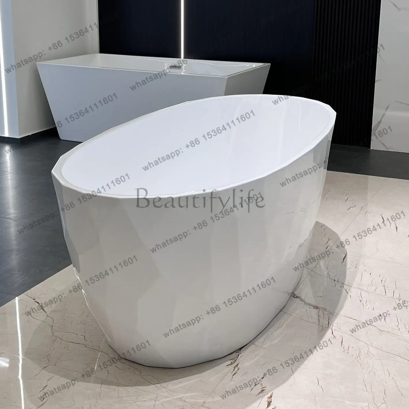 Double Wave Art Oval Freestanding Home Striped Water chestnut Diamond Integrated Hotel B & B Bathtub