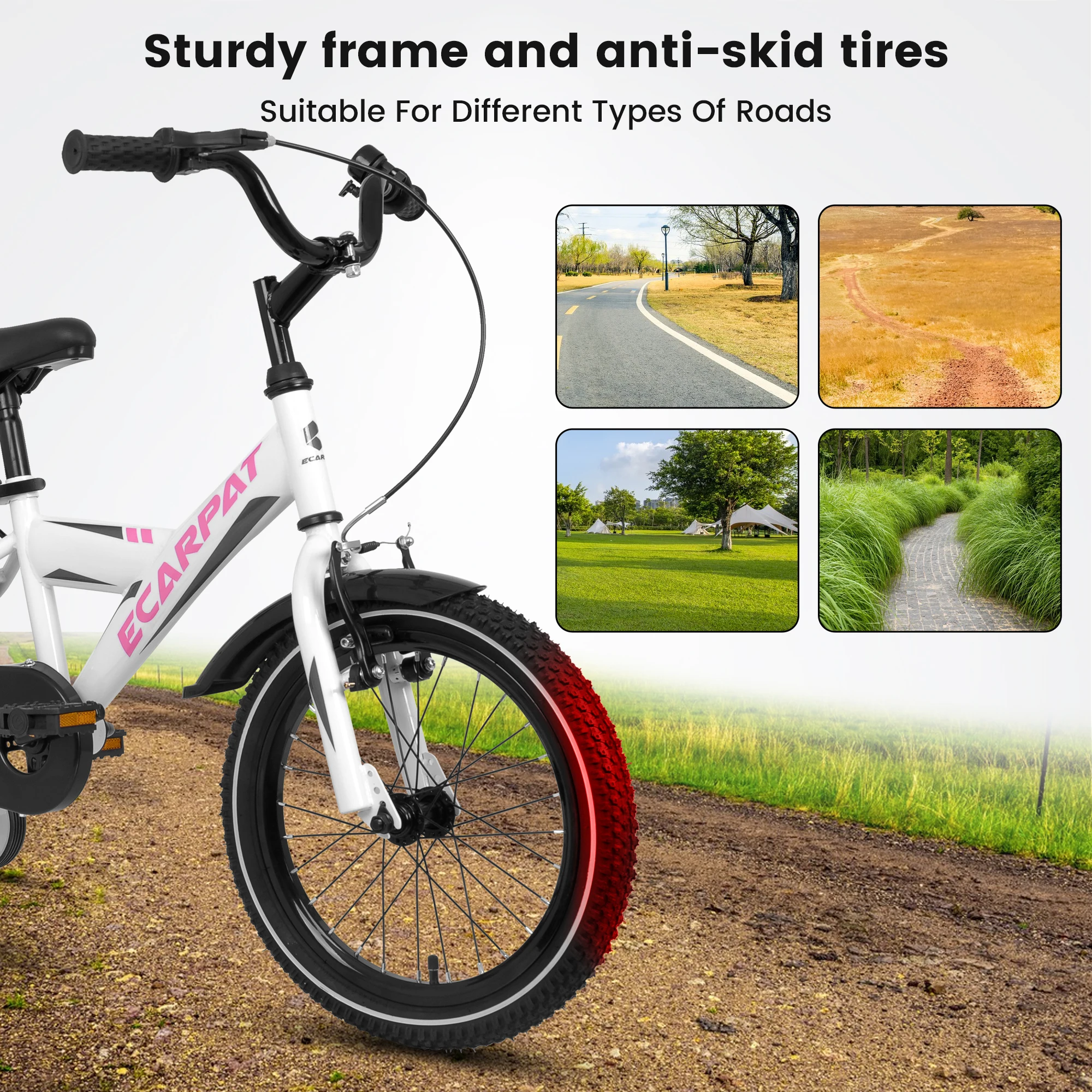 A14115 Kids Bike 14 Inch For Boys & Girls With Training Wheels, Freestyle Kids\' Bicycle With Carrier.