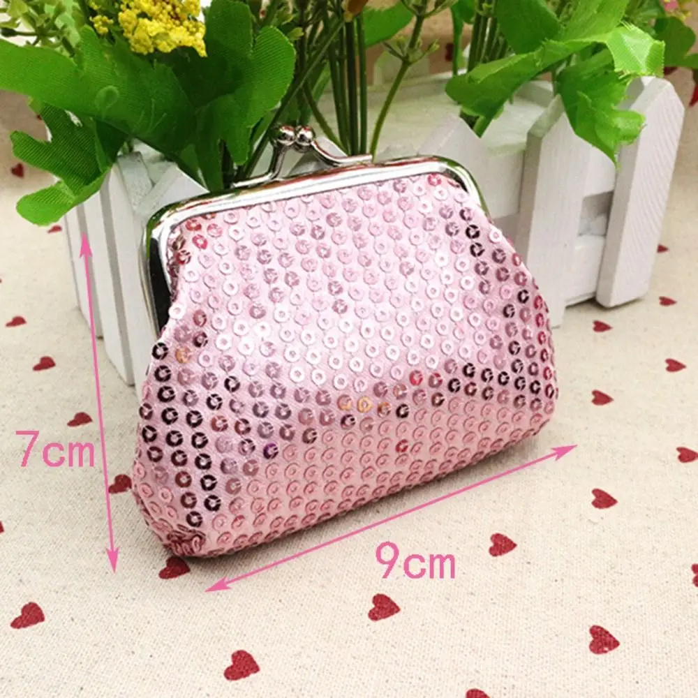 Portable Card Holder Sequin Coin Purse Storage Bag Money Bag Small Purse Bag Kiss Clasp Lock Shiny Clutch Lipstick Bag Outdoor