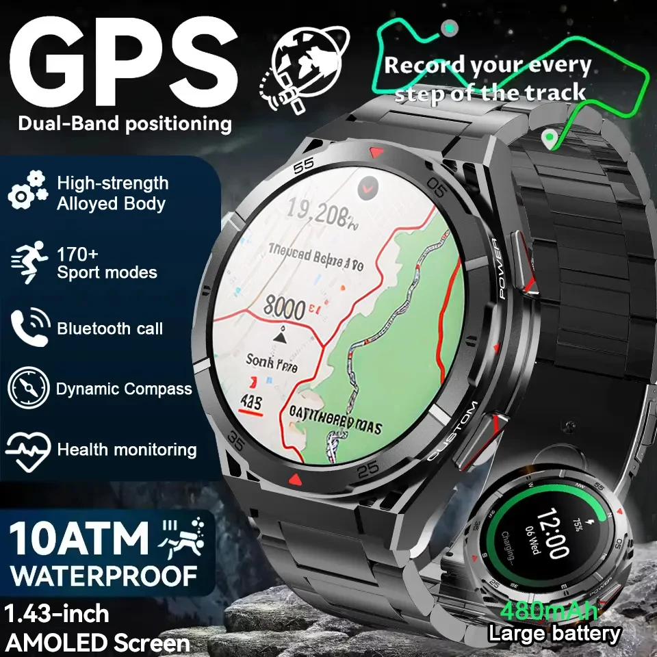 

2025 New for T-Rex3 Original Premium GPS SmartWatch Ultra HD AMOLED Display Built-in GPS BT Call 10ATM Waterproof Smart Bracelet