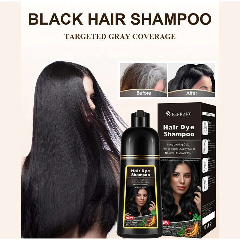 3 in 1 Hair Dye Shampoo Natural Long Lasting Color Black Hair Dye Covering White 7 Color Herbal Components for Women Men 500ml