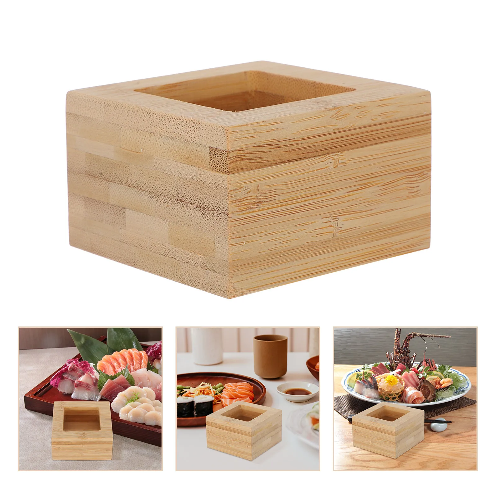 Wooden Square Sake Cups Japanese Style Khaki Unfinished Wood Saki Box Storage Holder for Sushi Bar Home Drinkware Wooden Sake