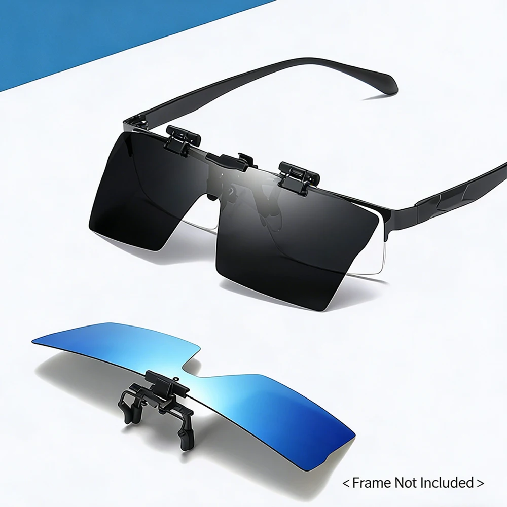 VIVIBEE Flip Up Clip On Sunglasses Polarized Men Square Car Driving Night Vision Anti Glare Women Univeral Clips