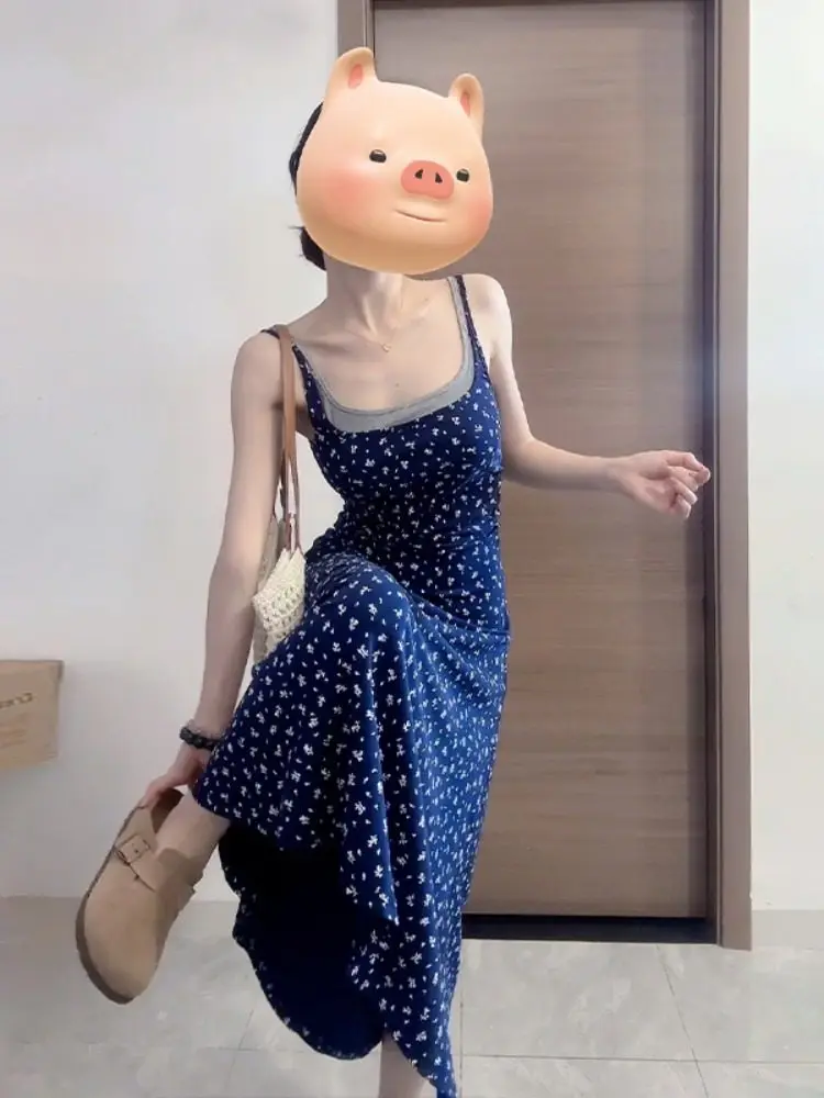 

Женское макси-платье во французском стиле с цветочным принтом, весна 2026, стройнящее, длинное, красивое, элегантное, имитация двух частей, для города и повседневной носки