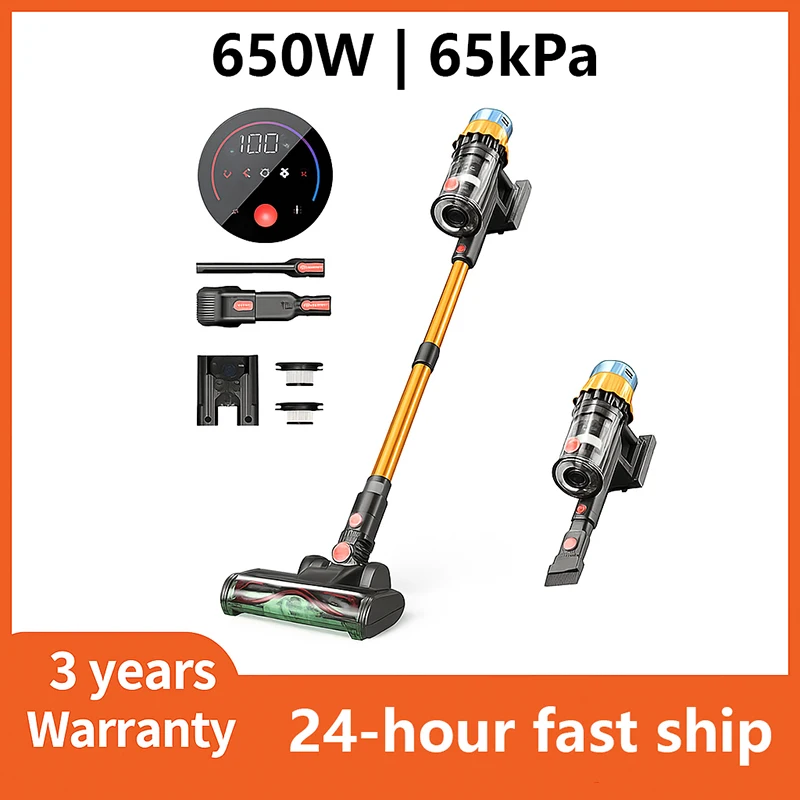 MPQU 60kPa Handheld Wireless Vacuum Cleaner 650W Brushless Motor Touchscreen Removable Battery 1.2L Dust Cup 50min Runtime
