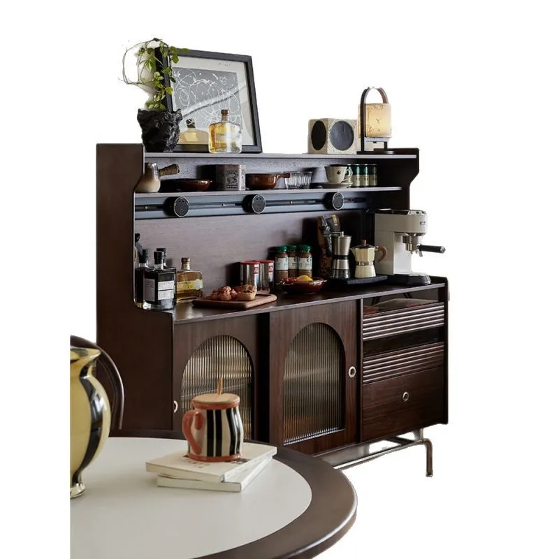 

Black walnut solid wood American rock slab side cabinet integrated multi-functional cabinet against the wall
