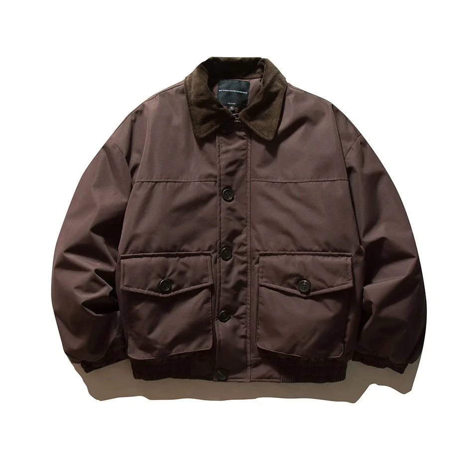 Winter Japanese Streetwear Fashion Warm Cargo Jacket Men Loose Casual Padded-cotton Parkas Jacket Techwear Coat Outerwear