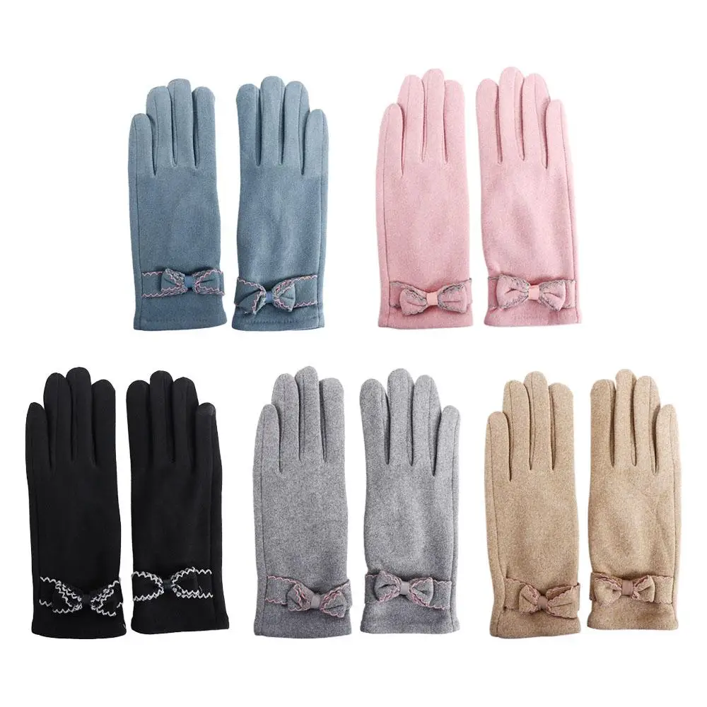 Solid Color Cold Protection Bow Ladies Winter Accessories Korean Style Mittens German Fleece Touch Screen Gloves Women's Gloves