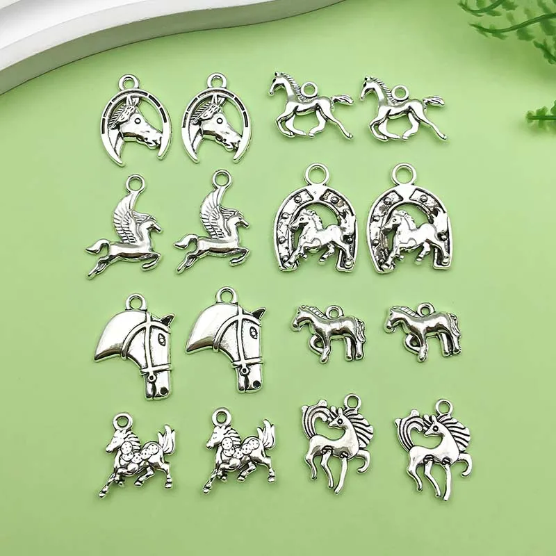 16/20pcs Antique Silvery Retro Horse Design Charms Alloy Metal Pendants For DIY Bracelet Necklace Jewelry Making Accessories