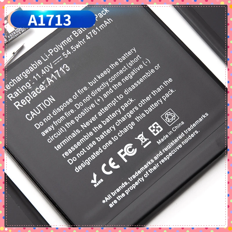 New Suitable for Apple Macbook A1708 13 2016 Laptop Battery A1713 Battery  4781mAh/54.5Wh 11.4V Laptop Parts & Accessories