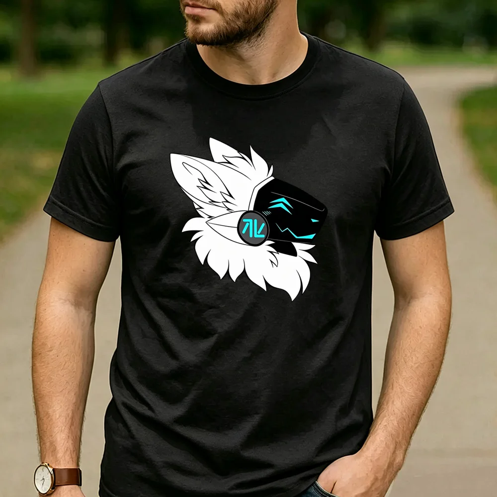 Protogen Furry White Fur Cyan Helmet Graphic T Shirt Unisex Crew Neck Short Sleeve Fandom Fan Holiday Gift Top