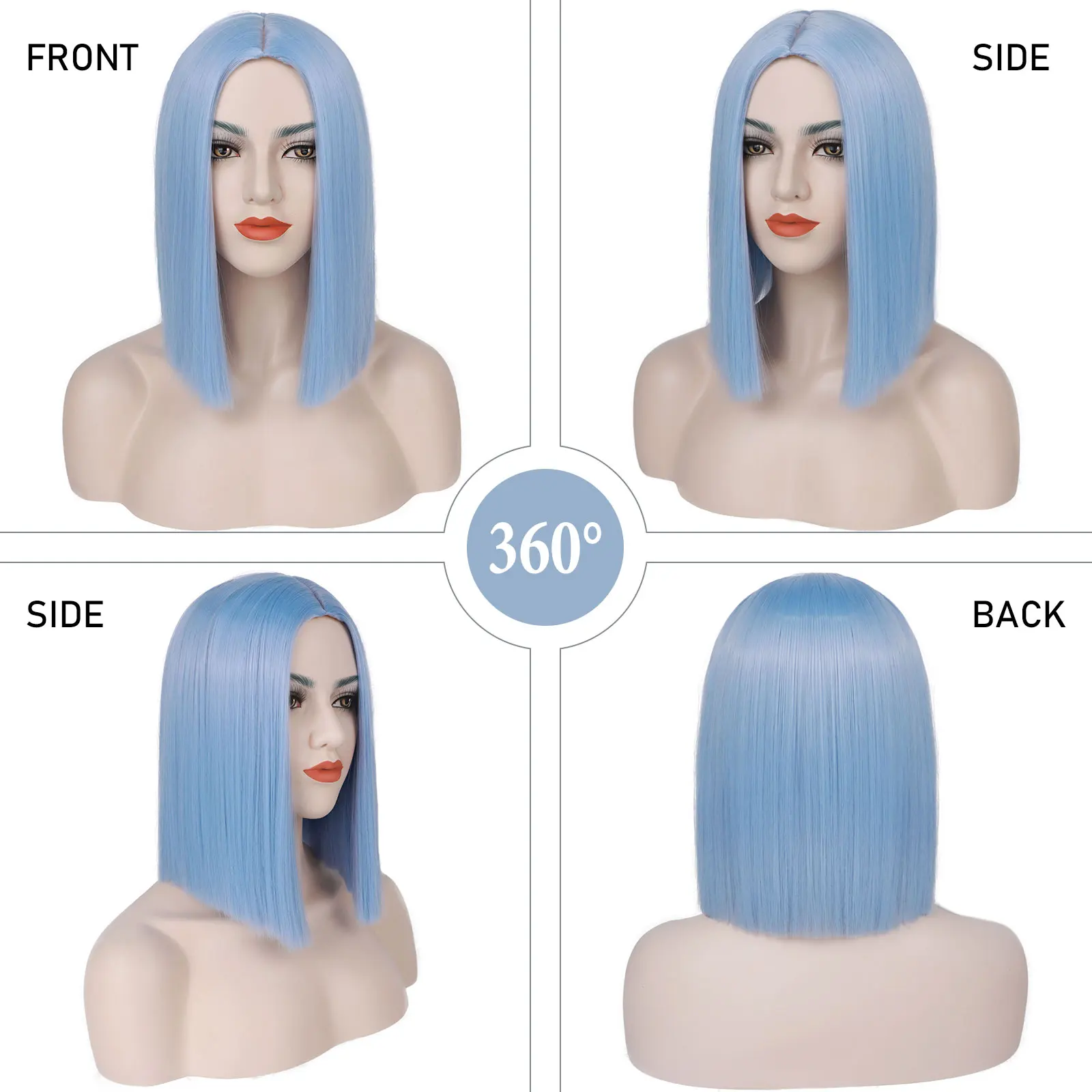 Light Blue Synthetic Short Bob Wig Straight Blue Wig for Women Shoulder Length Wigs Colorful Wig for Daily Use Party Cosplay